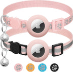 LAFAYI AirTag cat collar breakaway pink pack front view showing integrated tracking holder