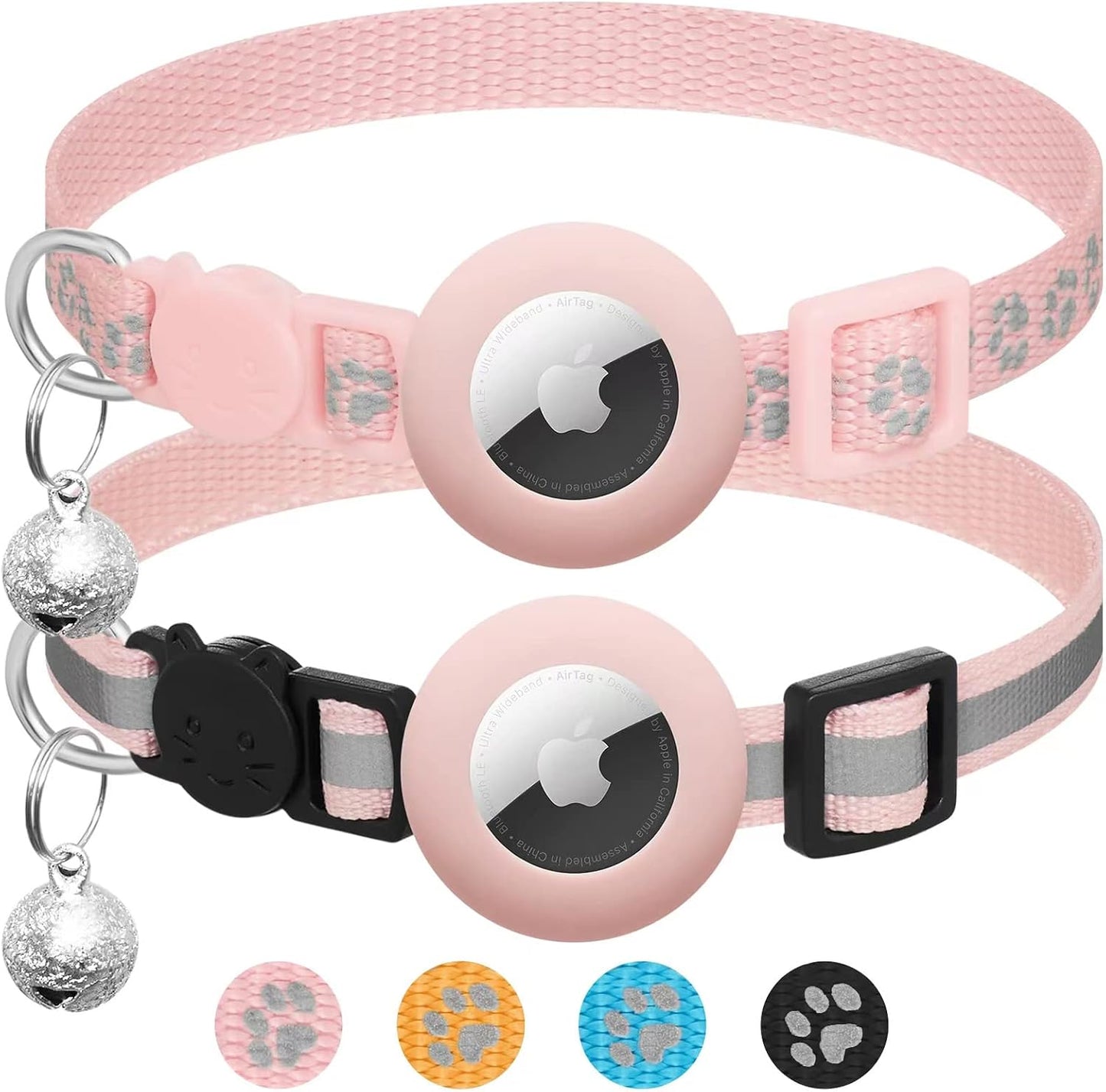 LAFAYI AirTag cat collar breakaway pink pack front view showing integrated tracking holder