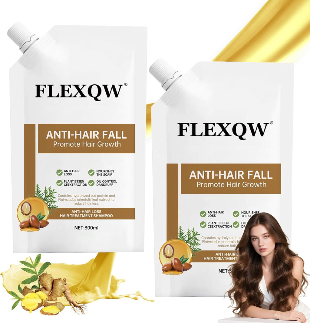 Flexqw anti hair loss shampoo bottle front view botanical formula