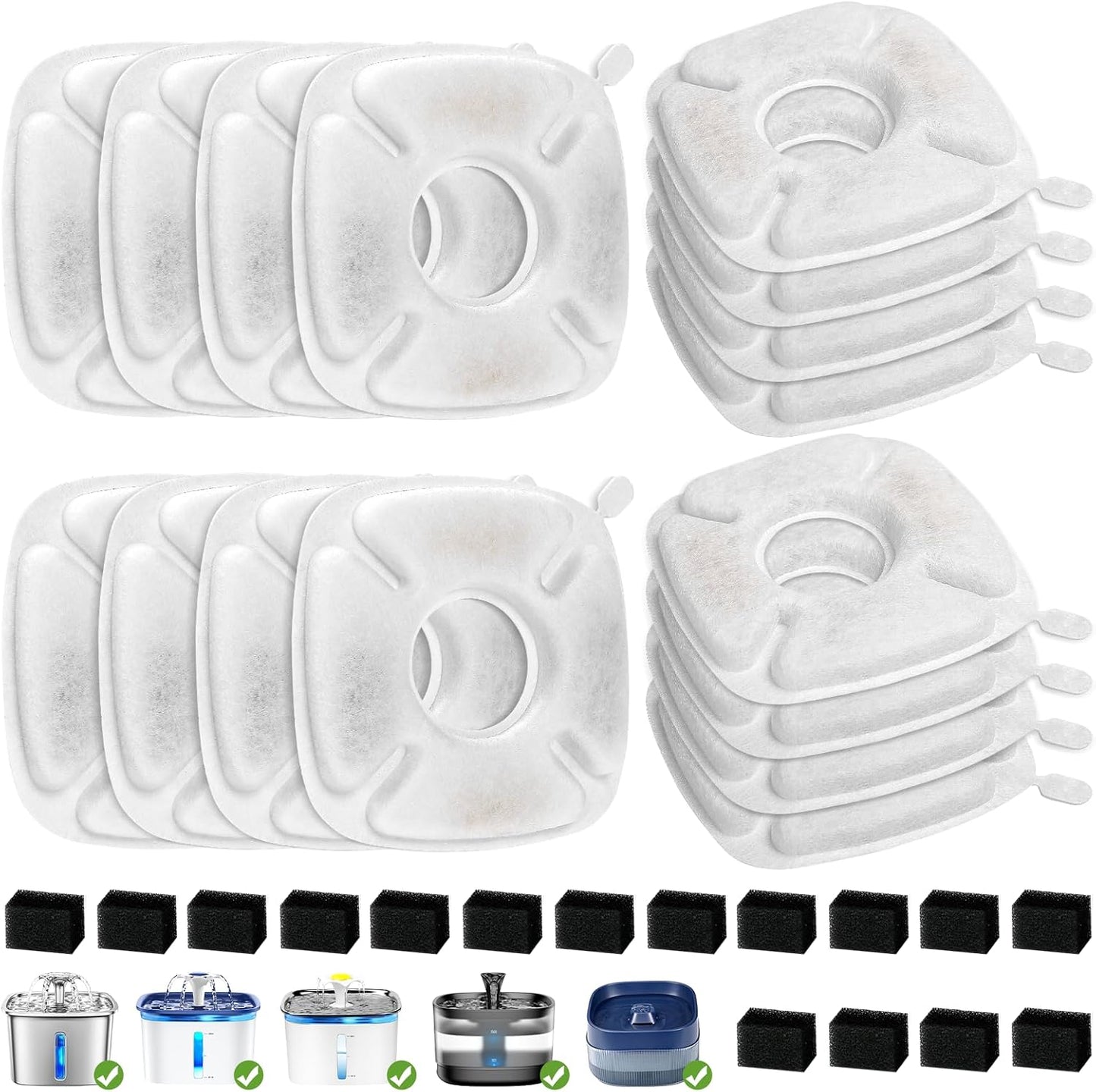 16 Pieces 8 Pack Replacement Filters & 8 Pack Replacement Pre-Filter Sponges for Veken 95oz/2.8L Bellflower Pet Fountain Cat Water Fountain Dog Water Dispenser - Image 11
