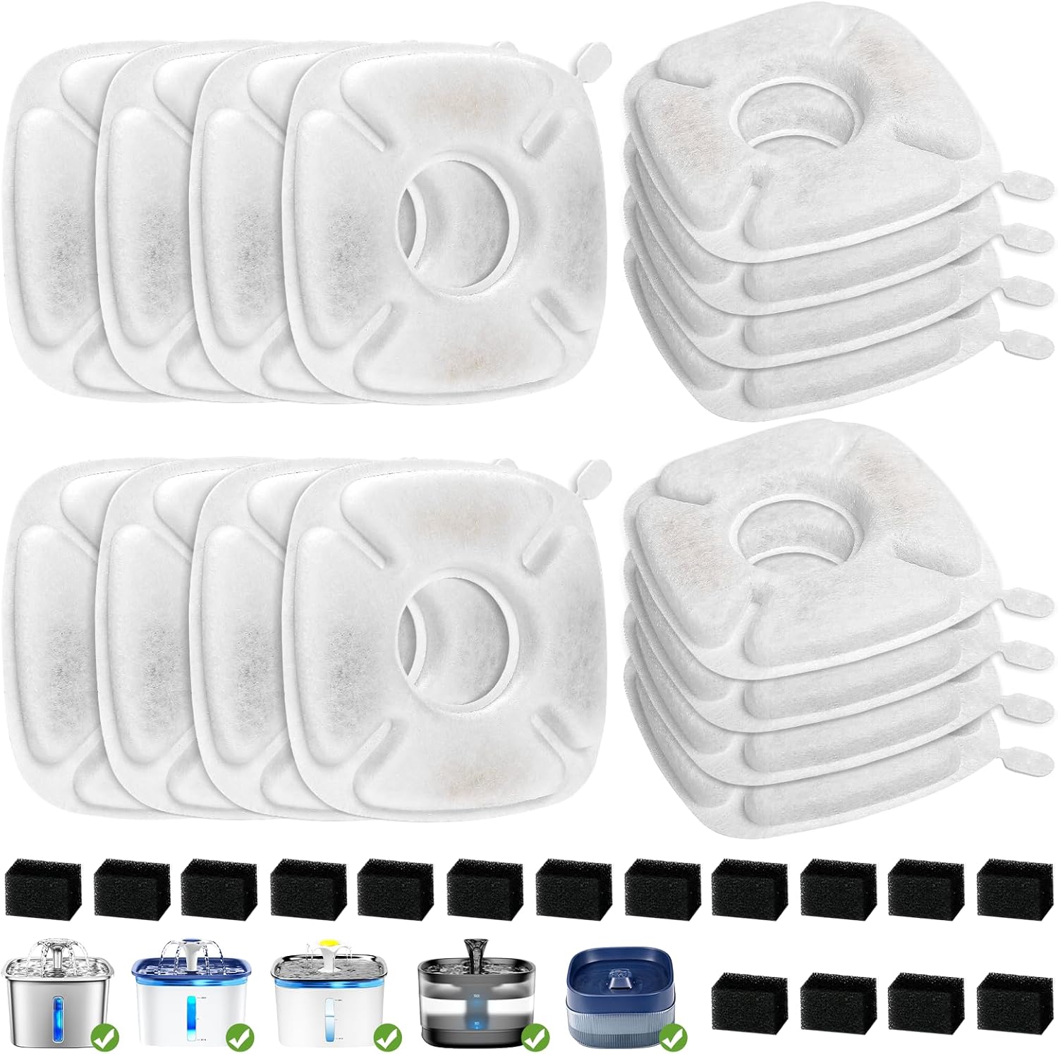 16 Pieces 8 Pack Replacement Filters & 8 Pack Replacement Pre-Filter Sponges for Veken 95oz/2.8L Bellflower Pet Fountain Cat Water Fountain Dog Water Dispenser - Image 11