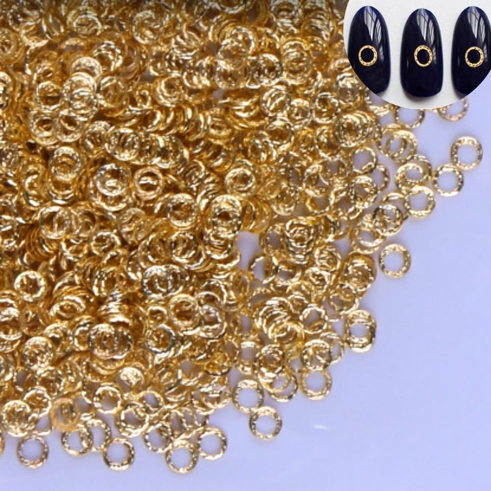 AKOAK 3D Glitter Charm Nail Art Decoration Studs front view showcasing 100 pieces of gold alloy circle designs for manicures.