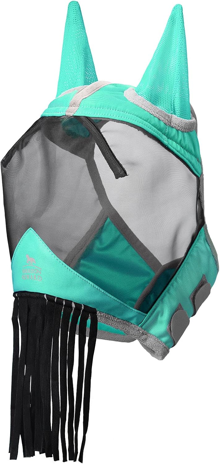 Close up of horse fly mask fleece padding and mesh