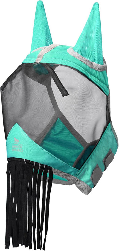 Close up of horse fly mask fleece padding and mesh