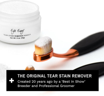 Grooming powder for flat faced pet breeds to repel eye area tears