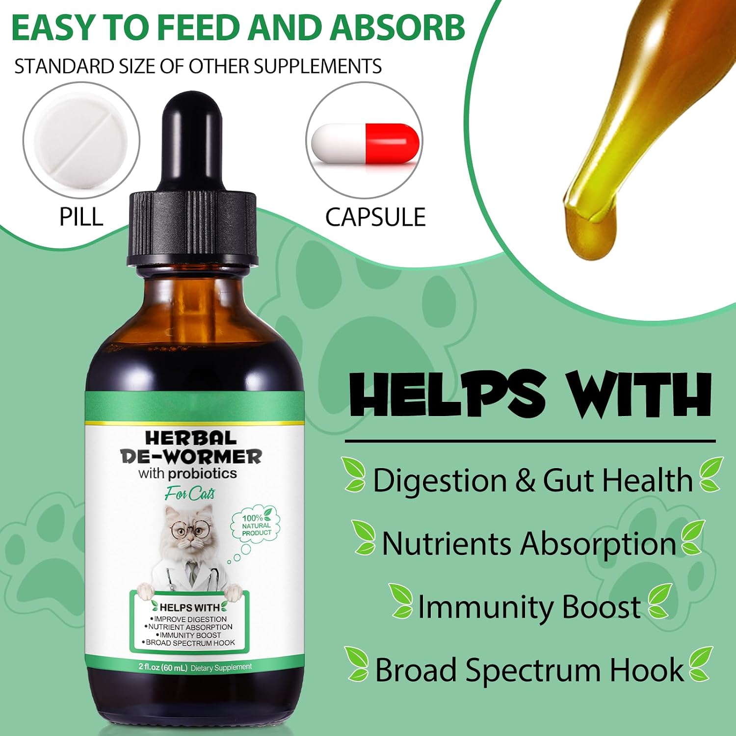 Authentic USA imported cat gut flora wellness drops on a clean pet care background