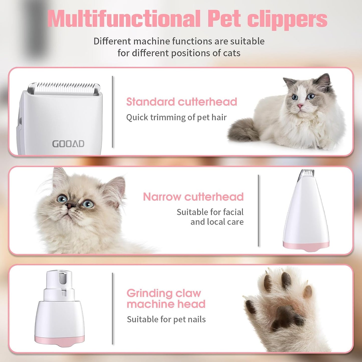 Gooad cordless pet trimmer with interchangeable paw shaver head