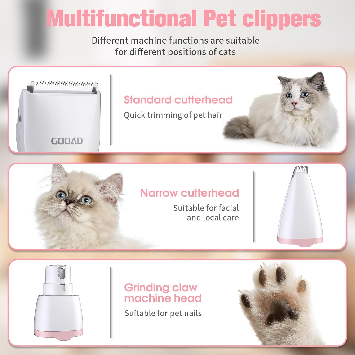 Gooad cordless pet trimmer with interchangeable paw shaver head
