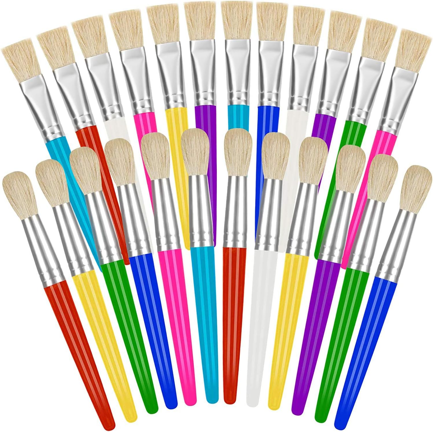 YGAOHF Toddler Paint Brushes twenty four pack front view showing colorful round and flat tips