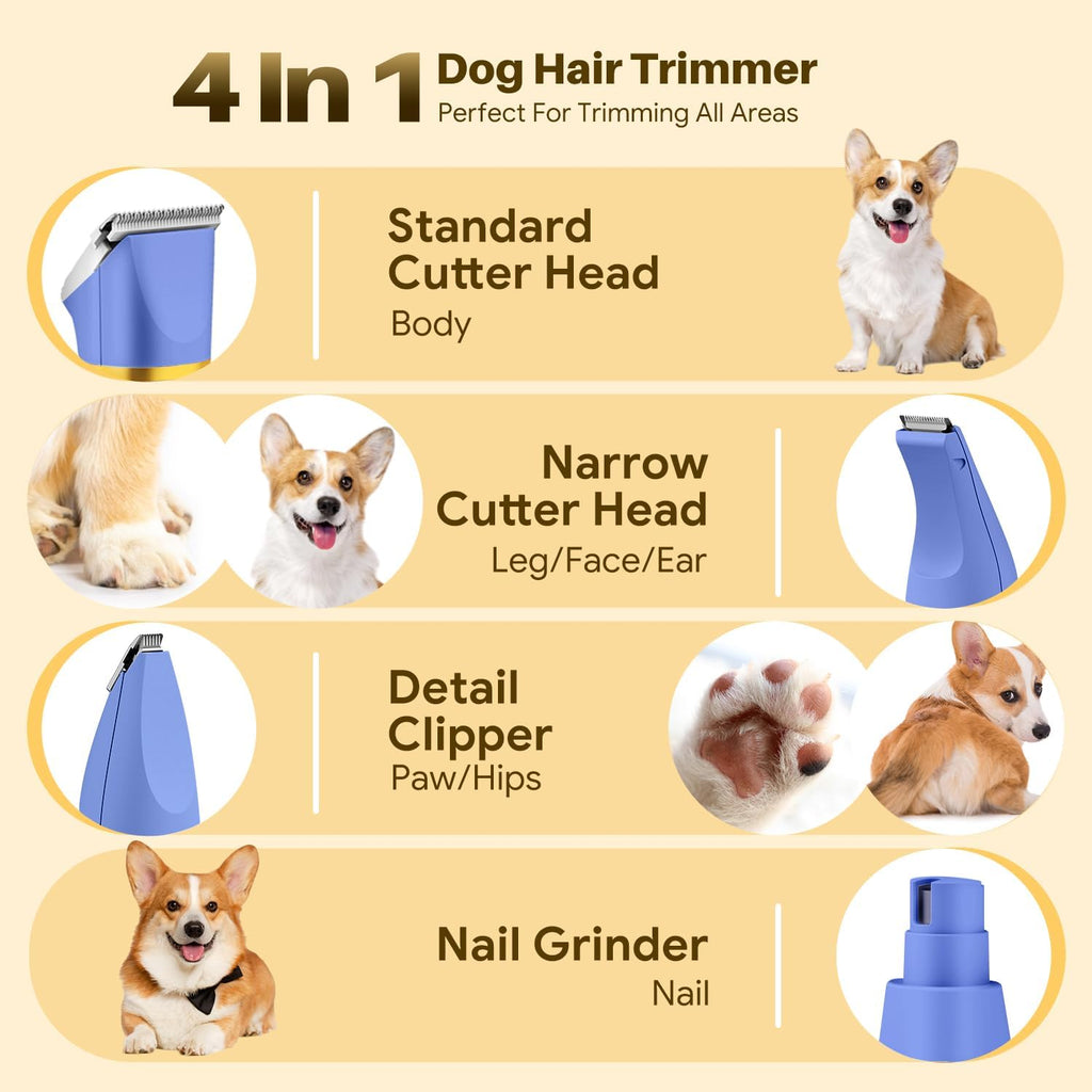 AIBORS four in one pet hair clipper interchangeable heads layout