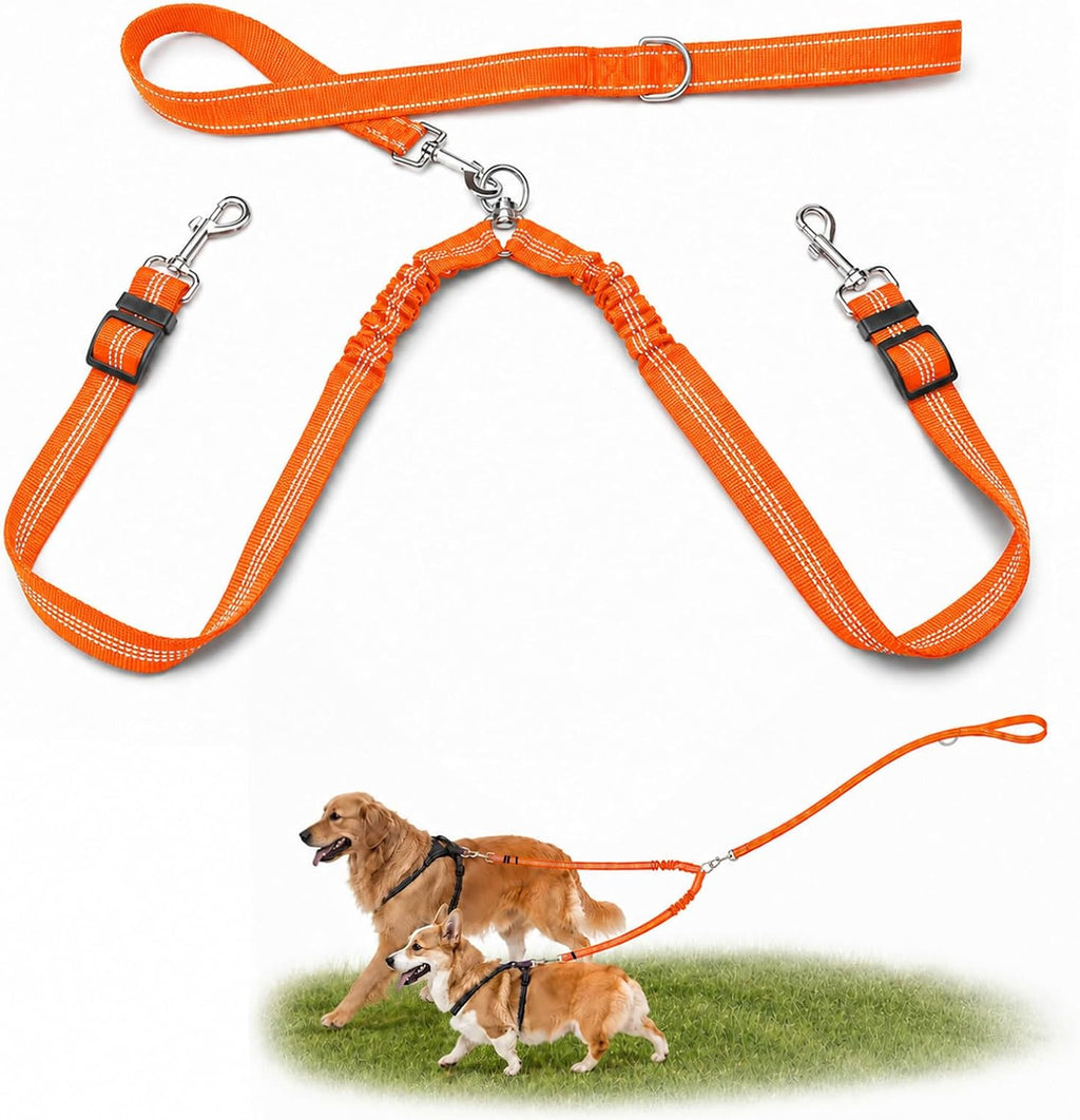 Double Dog Leash for Two Dogs, Complete Set with 31.5" Main Leash + Adjustable Splitter, Padded Handle, D-Ring, 360 degrees Swivel, Shock-Absorbing Bungee, Reflective for Small Medium Large Dogs (Black) - Image 12