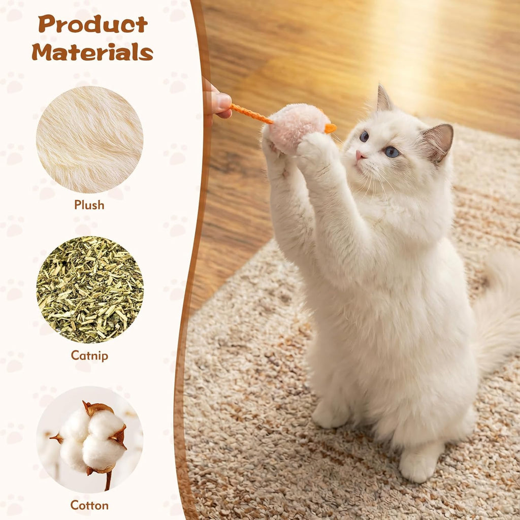 Close up of compact paw friendly plush catnip mouse showing realistic design