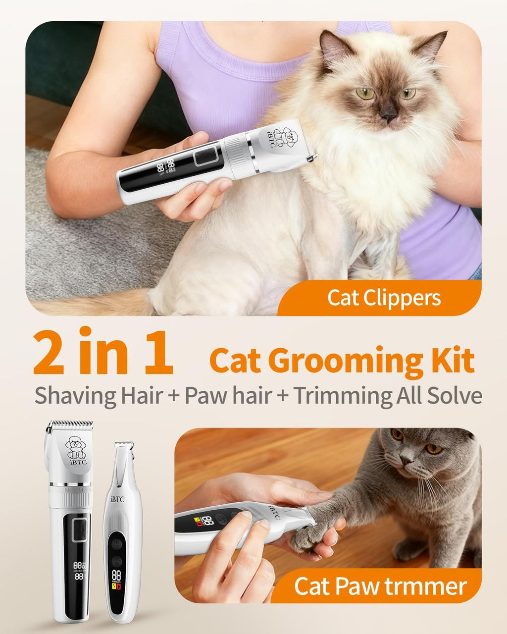 Oneisall white pet clipper showcasing interchangeable narrow trimmer blades for paws and face.