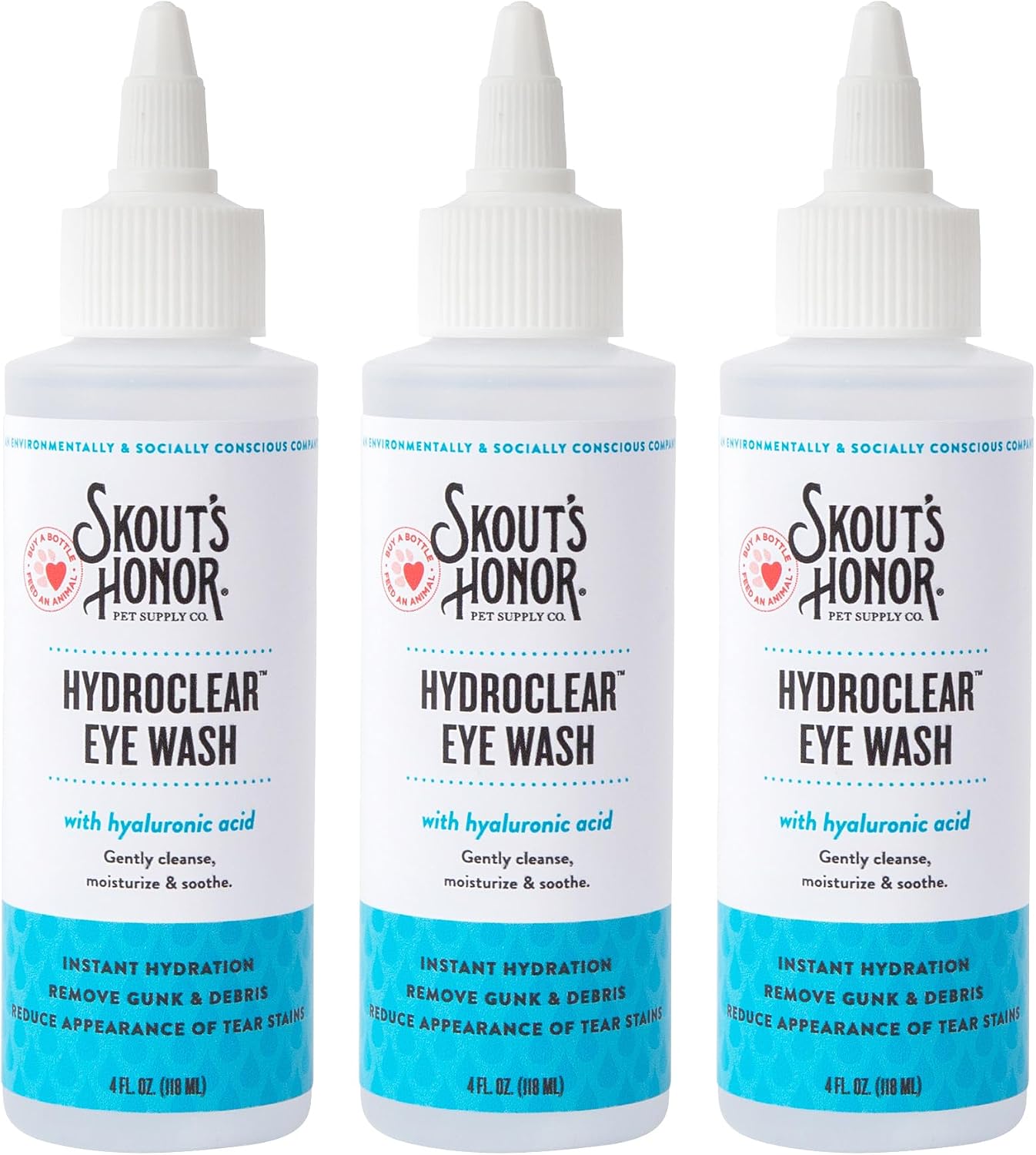 Premium daily eye cleanser for removing allergens and gunk from pet eyes