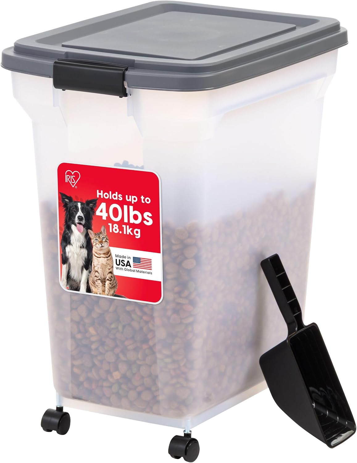 IRIS USA Dog Food Storage Container 58 Lb, Airtight Large Pet Food Storage Bin with Wheels, for Dog Cat Bird Chicken Food, Holds Up to 58 lbs, Keep Fresh, BPA Free, Made in USA, Black - Image 14