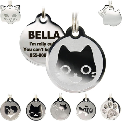Durable polished metal personalized cat tag showcasing four lines of text