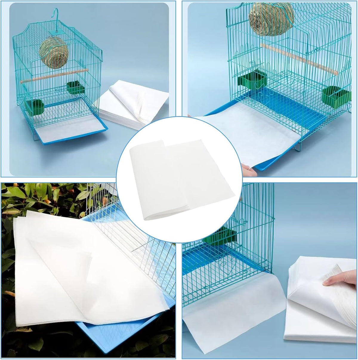 Clean bird cage setup with Gbachoose disposable floor mat