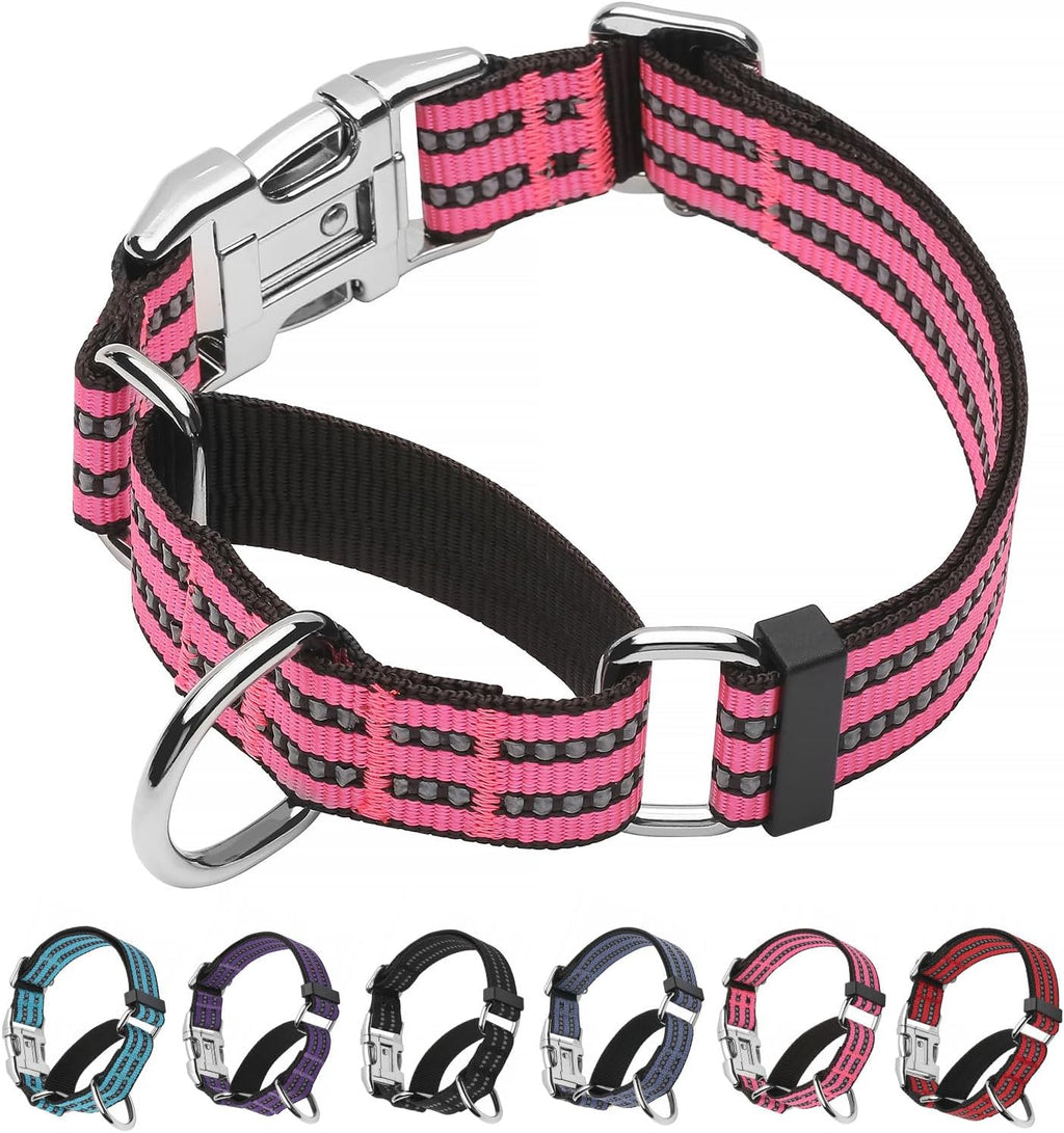 Joyeeiioo Reflective Martingale Dog Collar front view hot pink