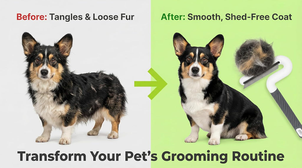 TailGurus grey white dog grooming brush with ergonomic anti slip handle