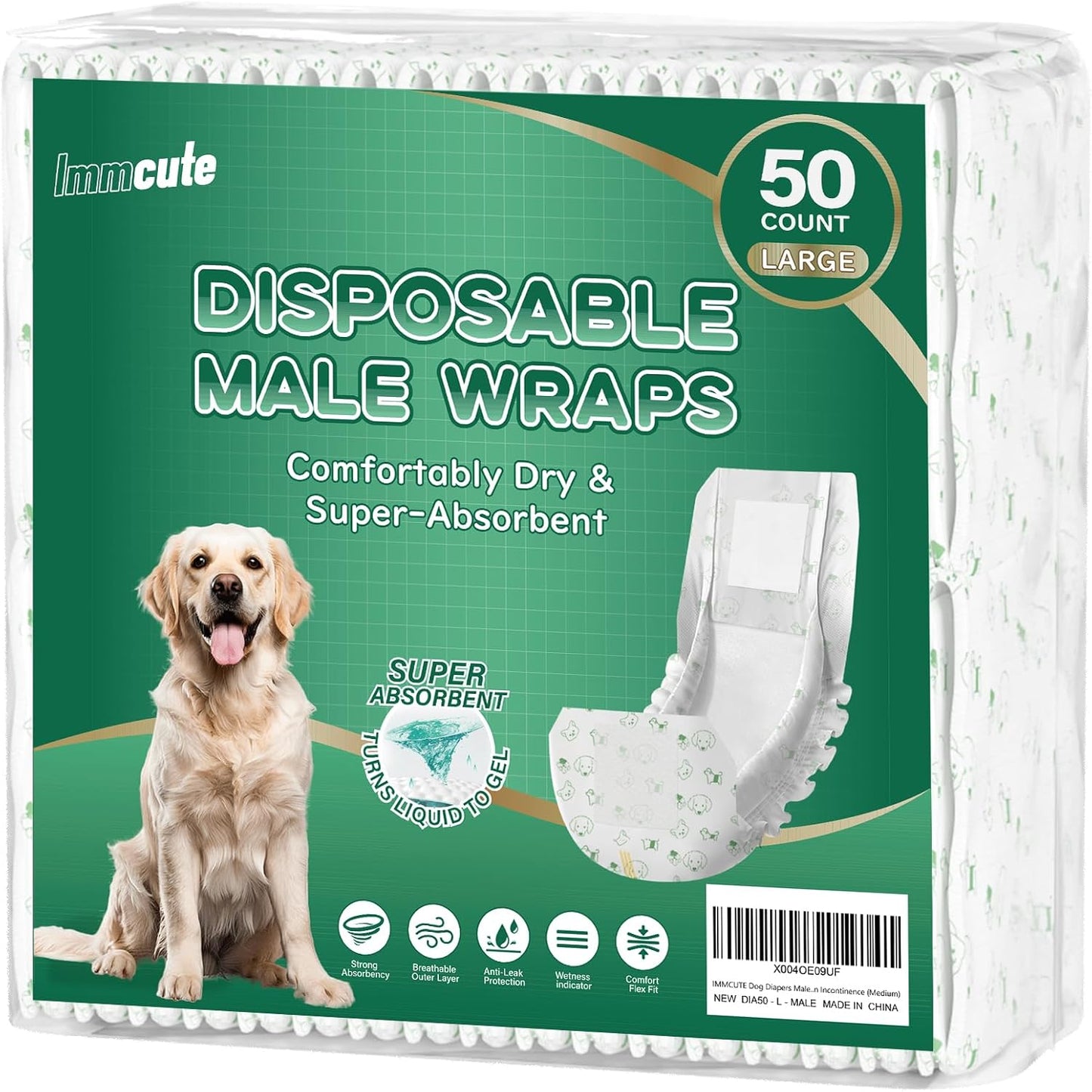 IMMCUTE Dog Diapers Male Small 50 Ct, Male Dog Diapers Disposable with Wetness Indicator, Adjustable Puppy Diapers Male, Flashdry Gel Technology, Male Dog Wraps for Incontinence & Marking - Image 13
