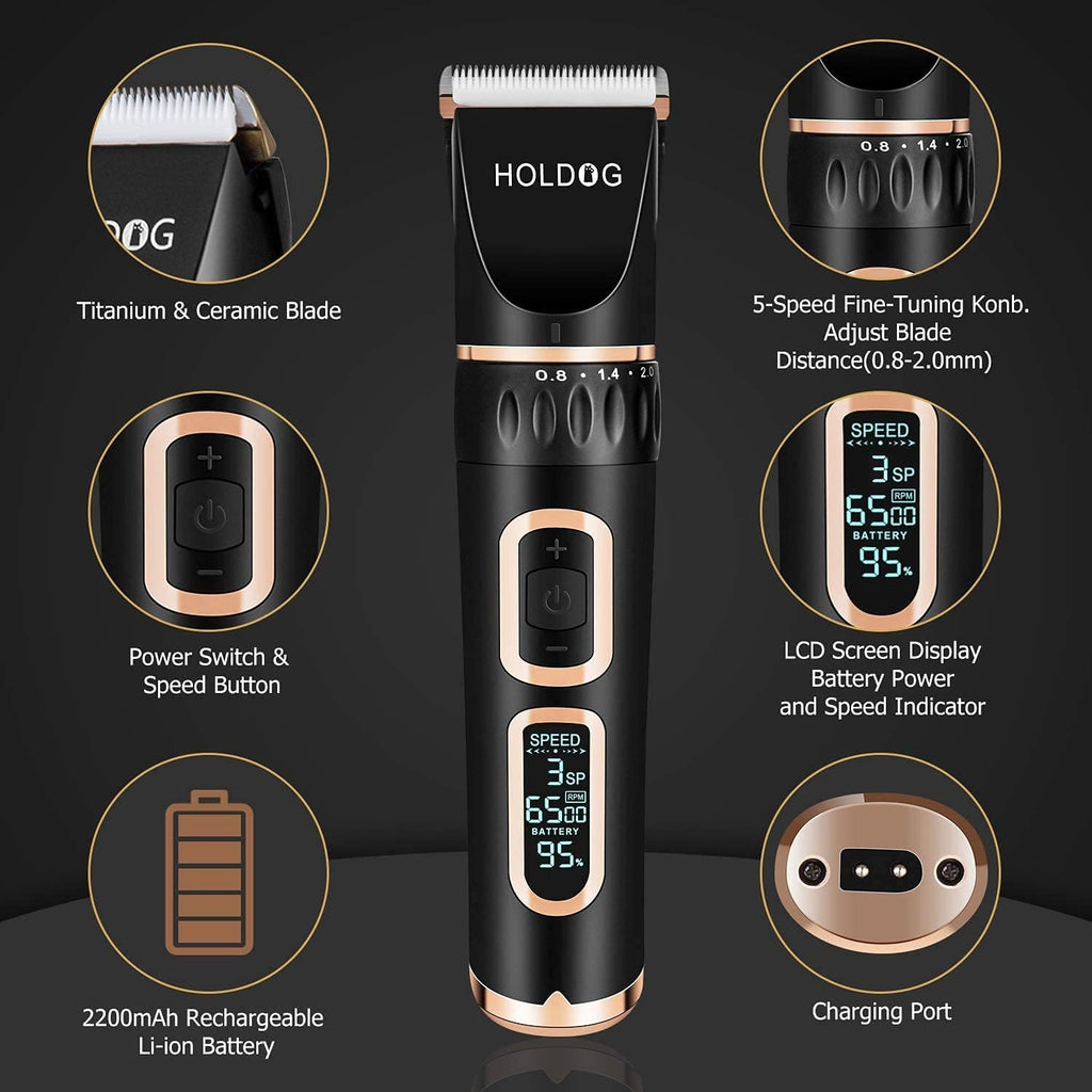 HOLDOG three speed low noise pet hair clippers close up of titanium ceramic blade