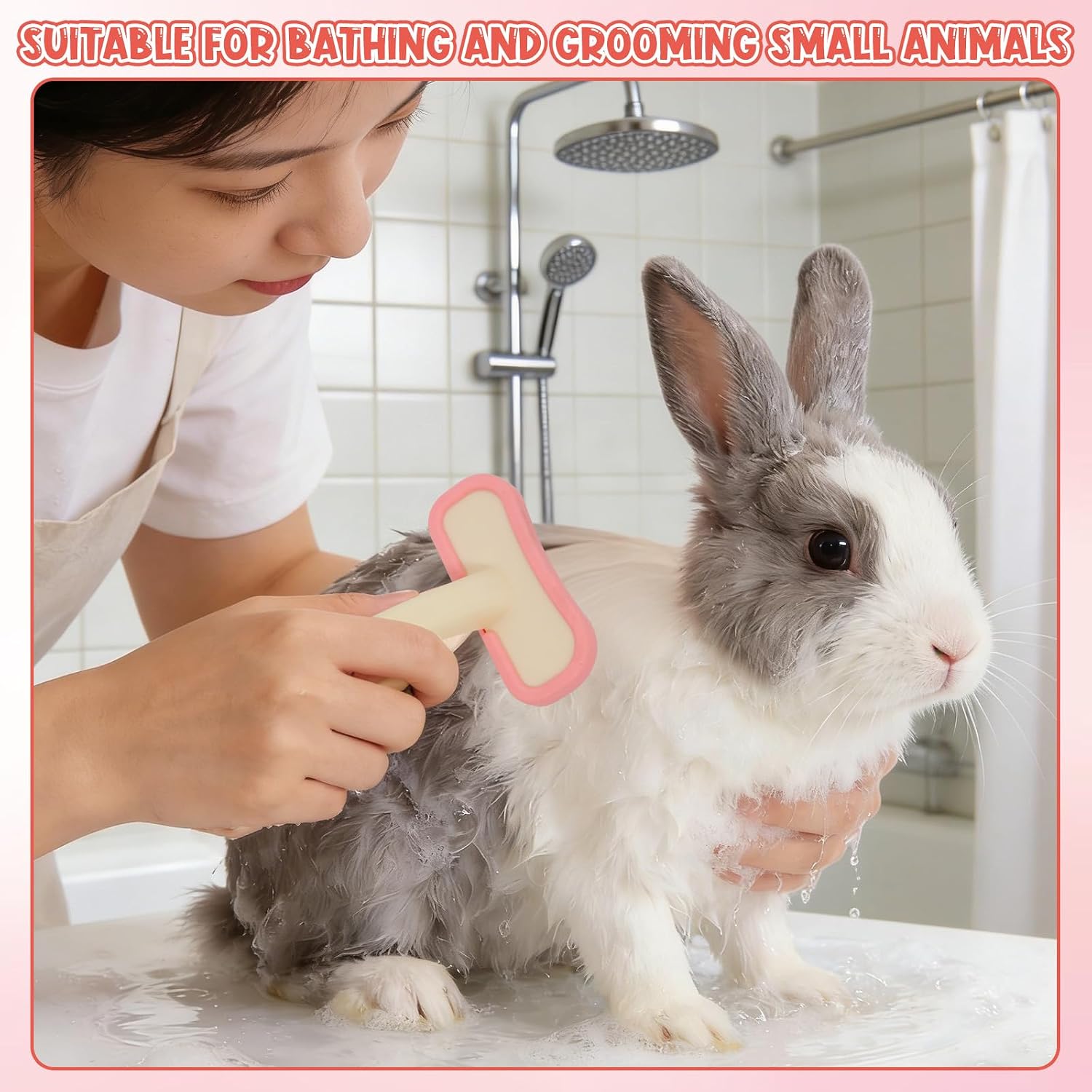Ergonomic small animal deshedding brush handle details