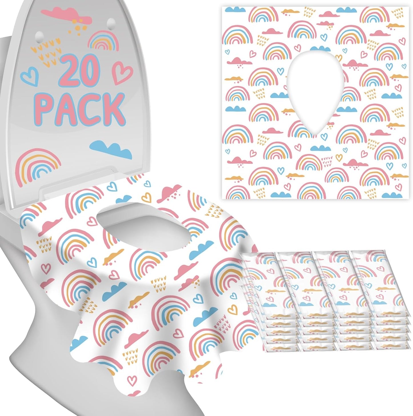Peyazoco disposable toilet seat covers front view of twenty pack packaging