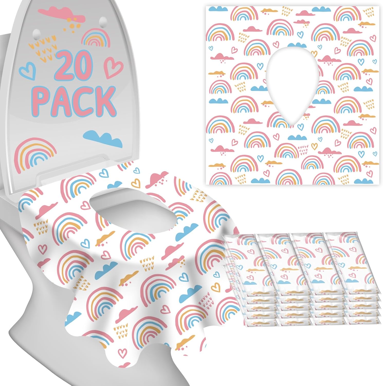 Peyazoco disposable toilet seat covers front view of twenty pack packaging