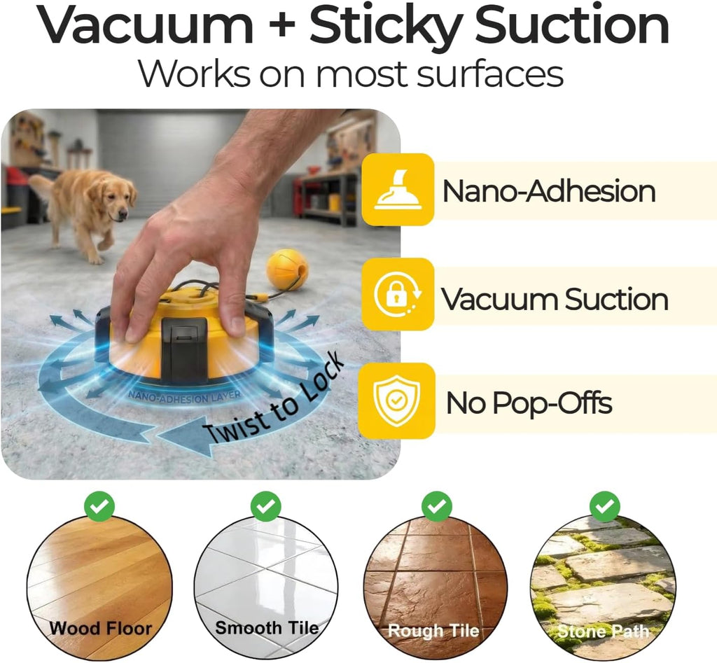 Wulwulth interactive pet enrichment toy laid out flat to show the complete rope and suction assembly.