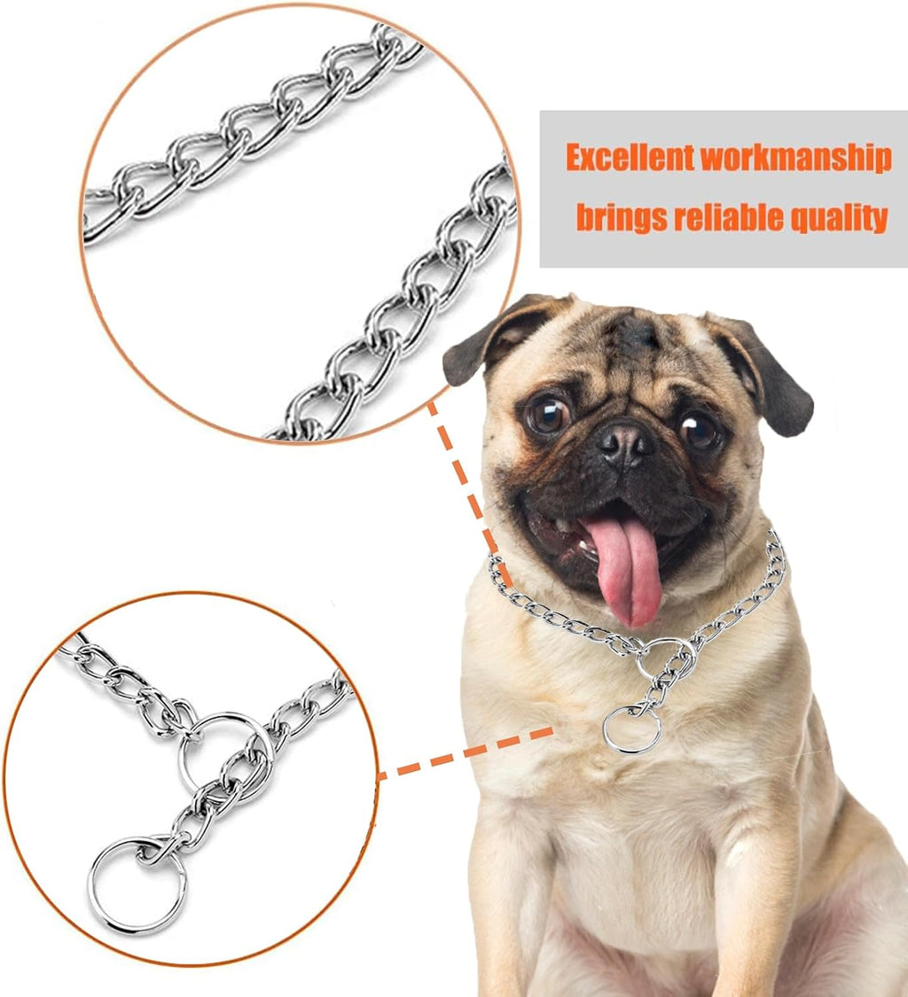 Silver heavy duty slip link collar for small dogs