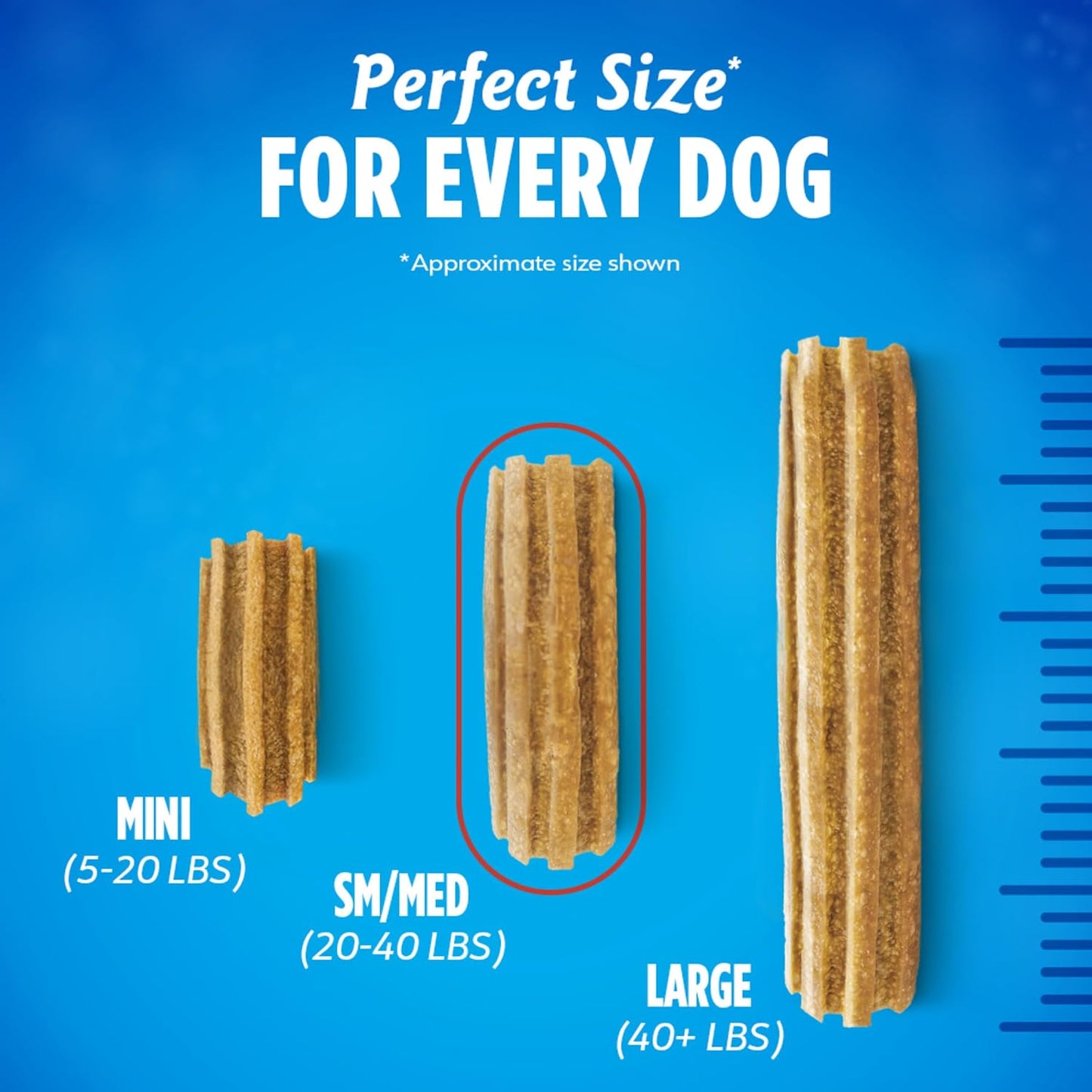 Close up view of the chicken flavored dog dental chew stick demonstrating the flexible structure.
