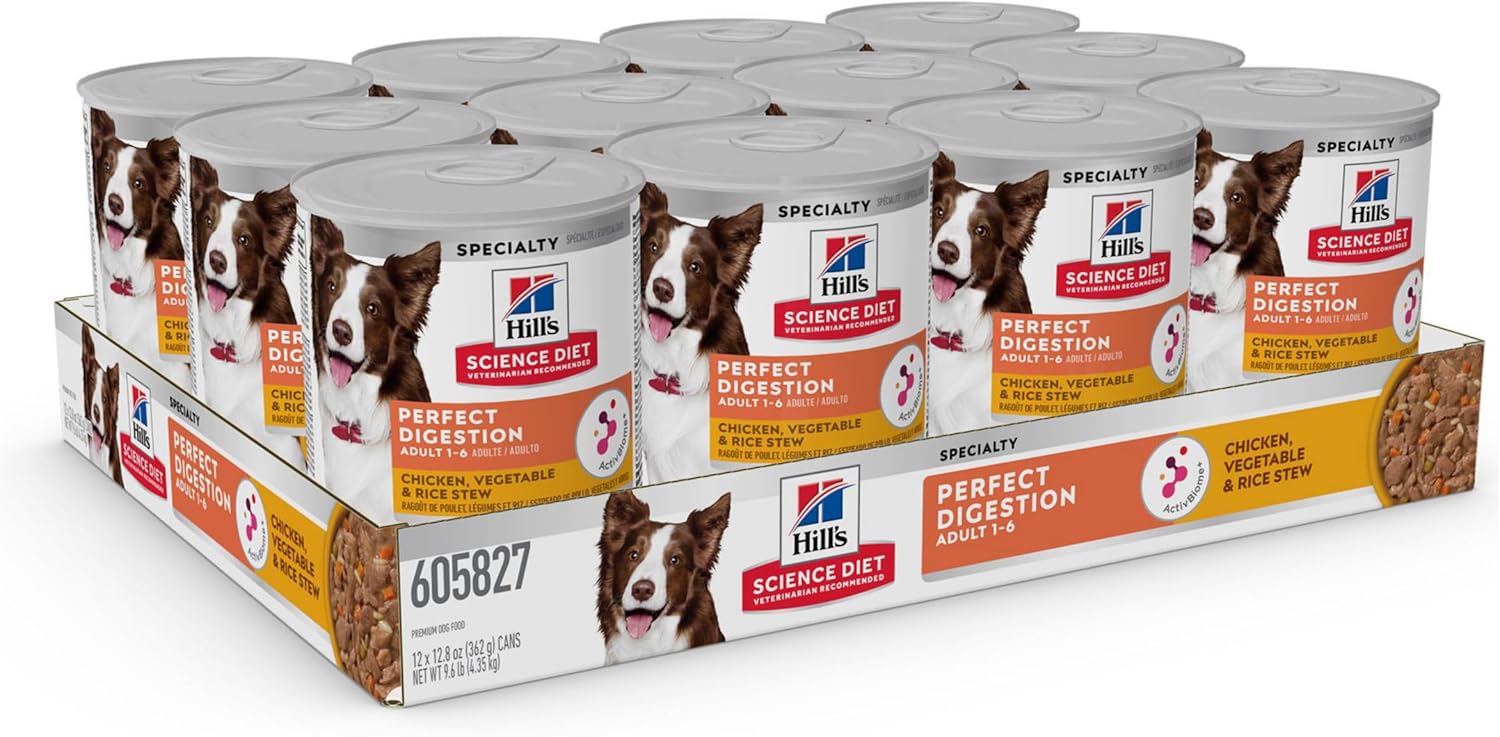 Back label of Hill's Science Diet Perfect Digestion showing ingredient list and nutrition facts.