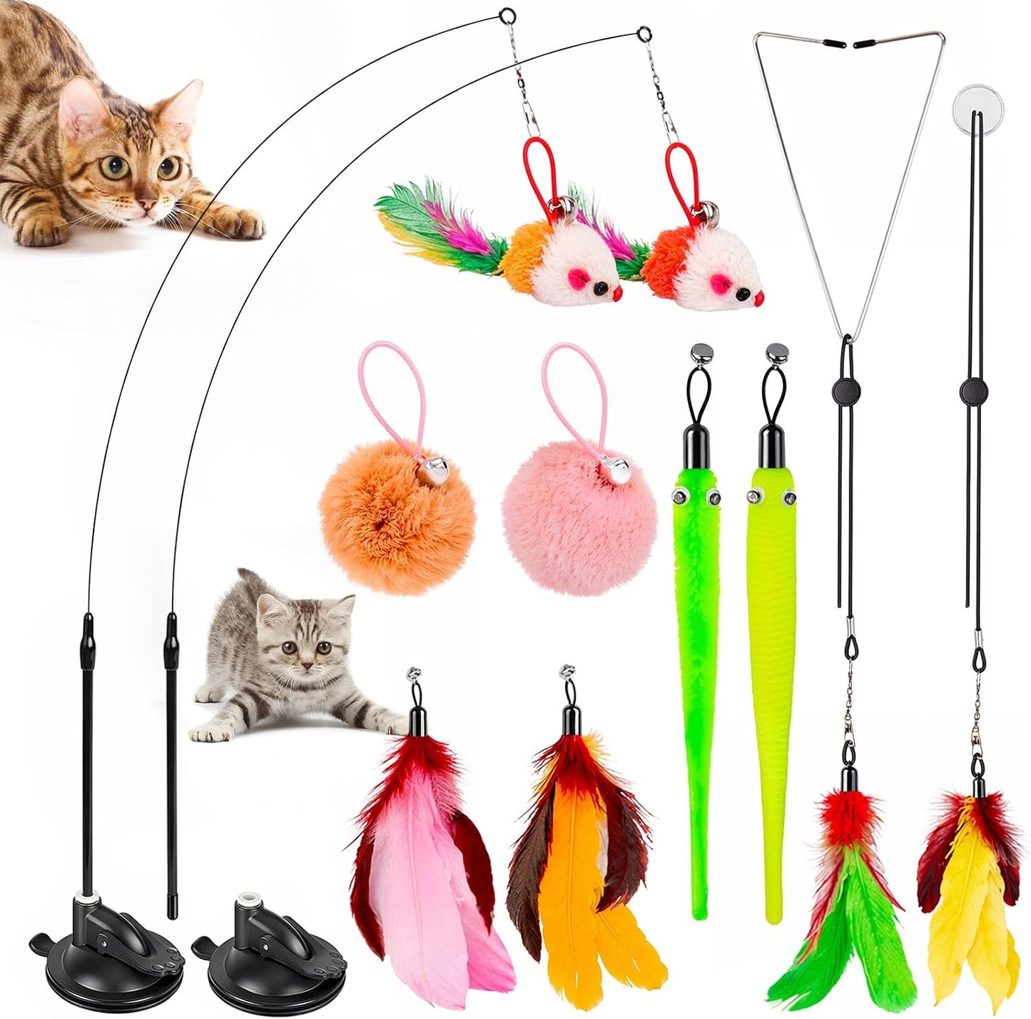 HOSFROLL interactive cat toy front view showing suction cup base and feather attachment