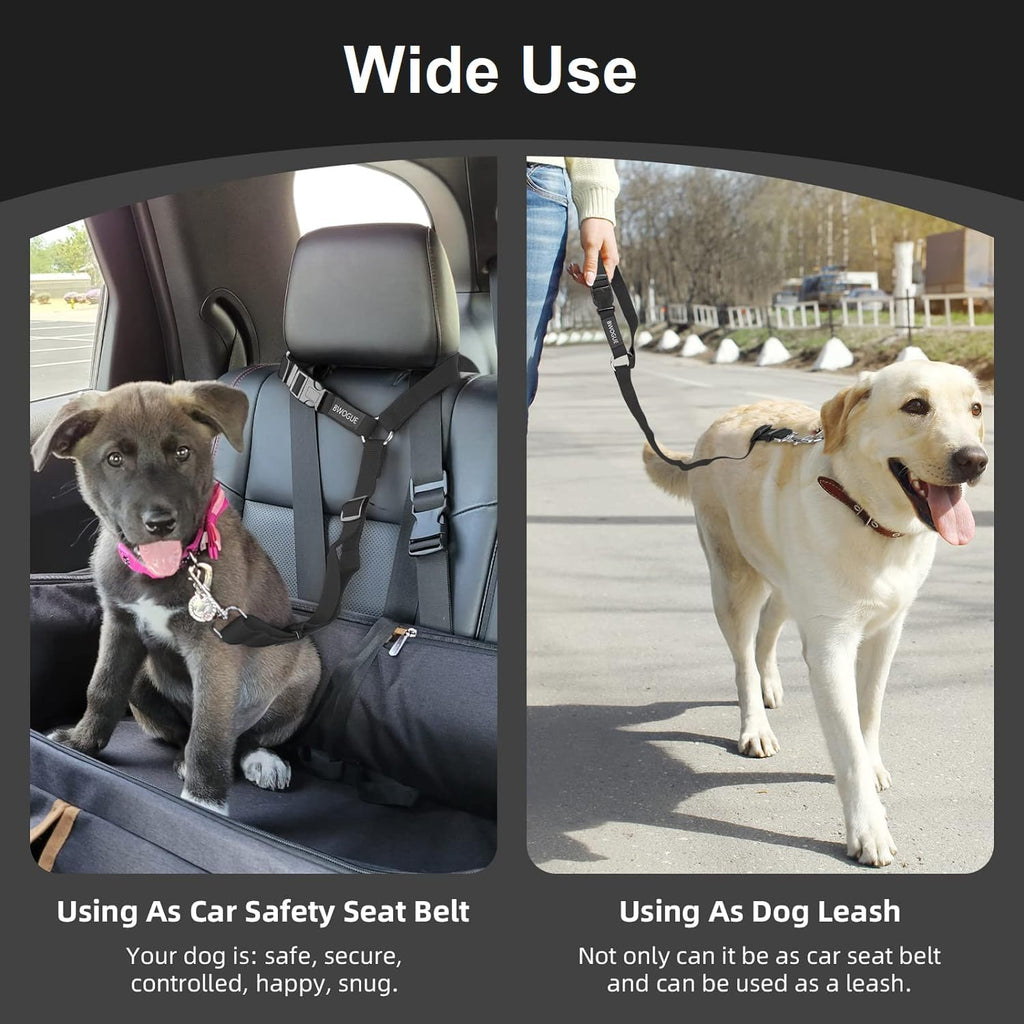 CuoiArte pet safety belt attached to a car headrest for demonstration.