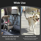 CuoiArte pet safety belt attached to a car headrest for demonstration.