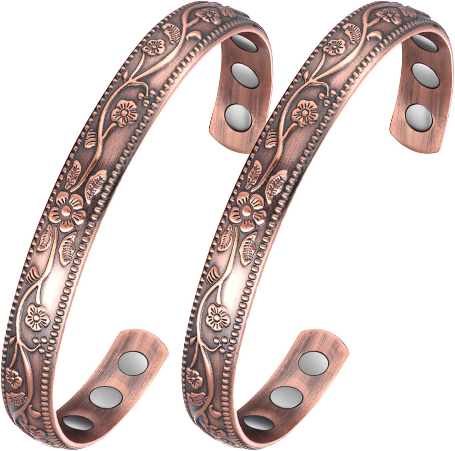 Jecanori Magnetic Copper Bracelets front view vintage floral design