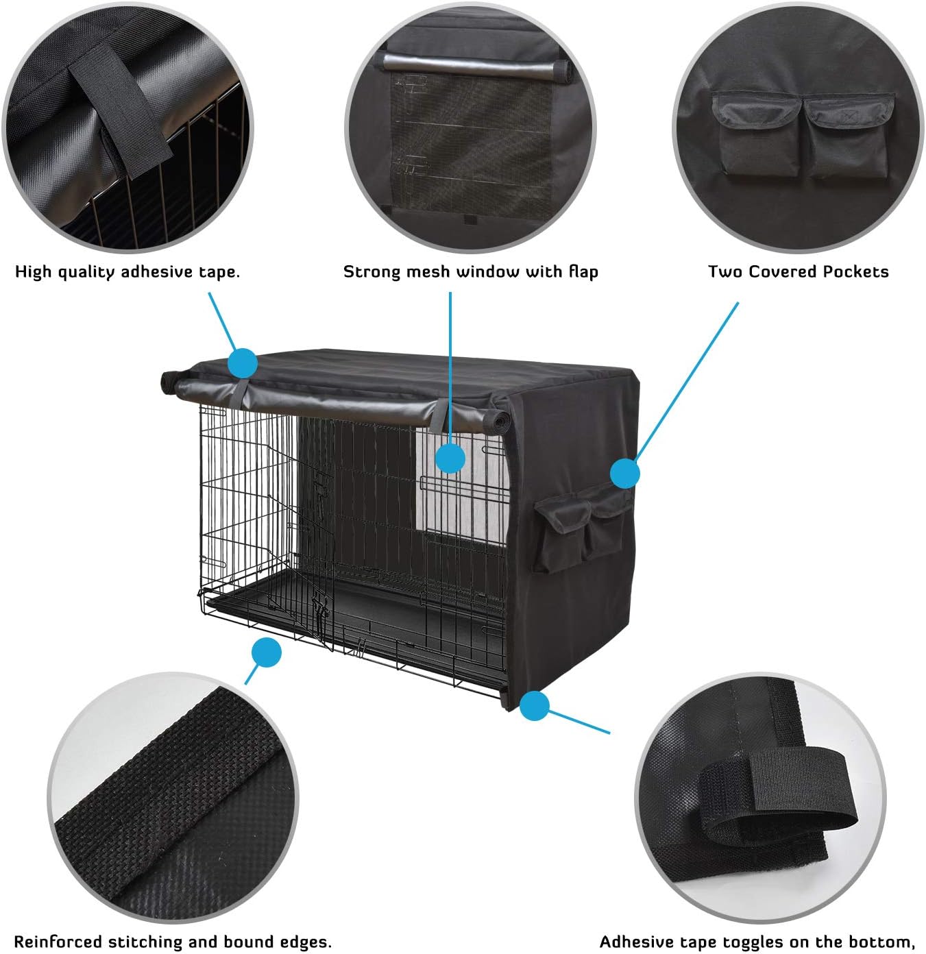 Premium imported pet kennel protector with storage pockets filled