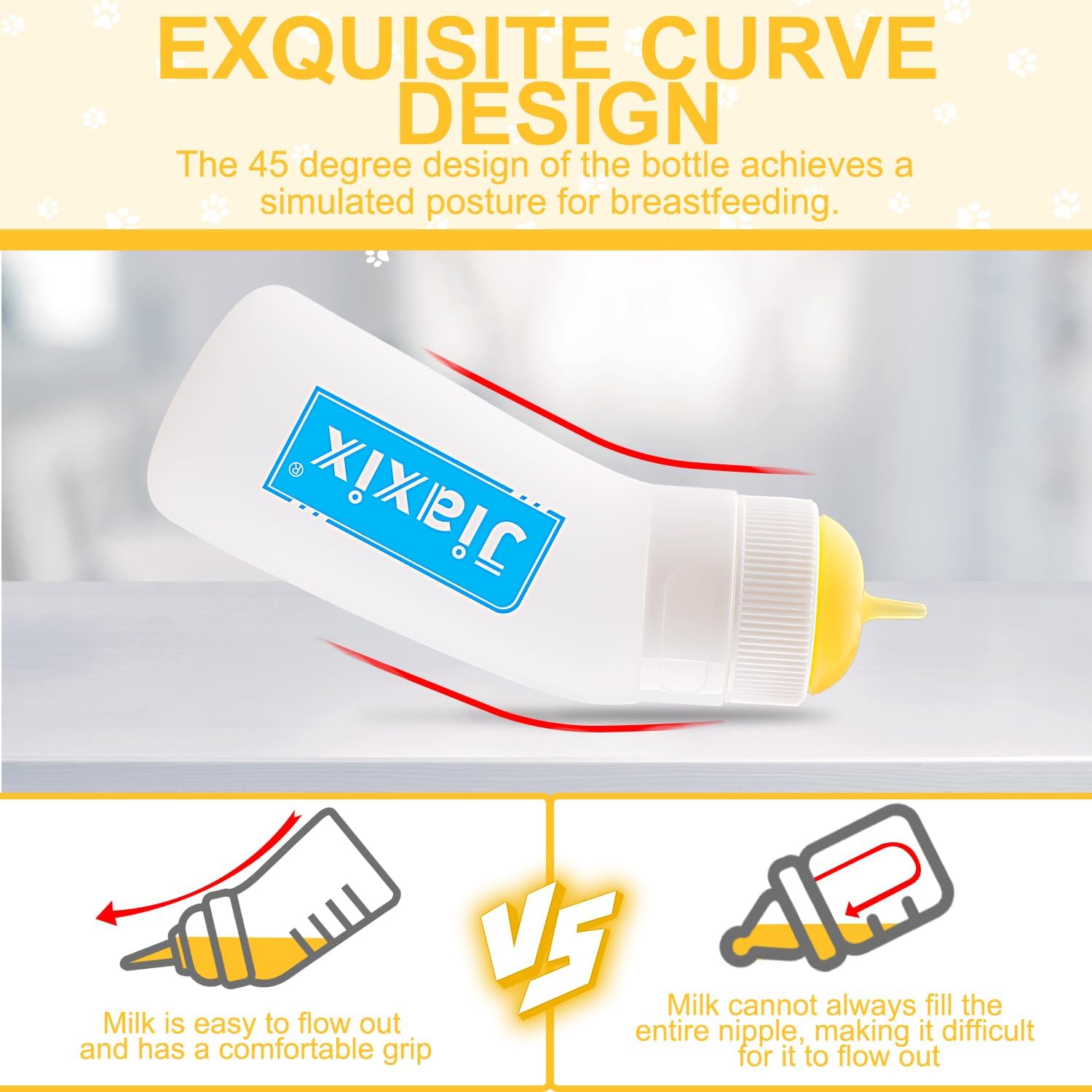 Authentic imported pet milk feeding bottles with durable yellow silicone nipples