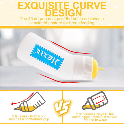 Authentic imported pet milk feeding bottles with durable yellow silicone nipples