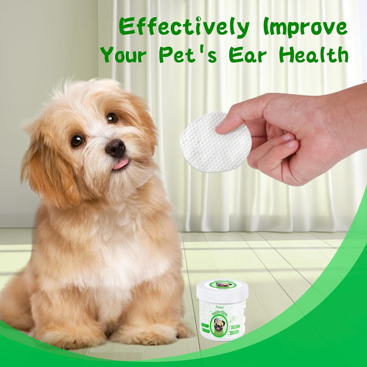 Tinioey ear wipes container with 150 count label