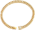 Flatfoosie 13mm chunky gold dog collar showing secure one button push buckle