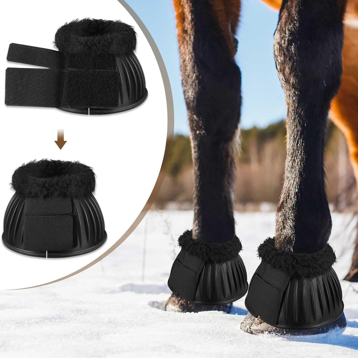 Abbylike equestrian hoof protection pair demonstrating the flexible heavy duty rubber material.