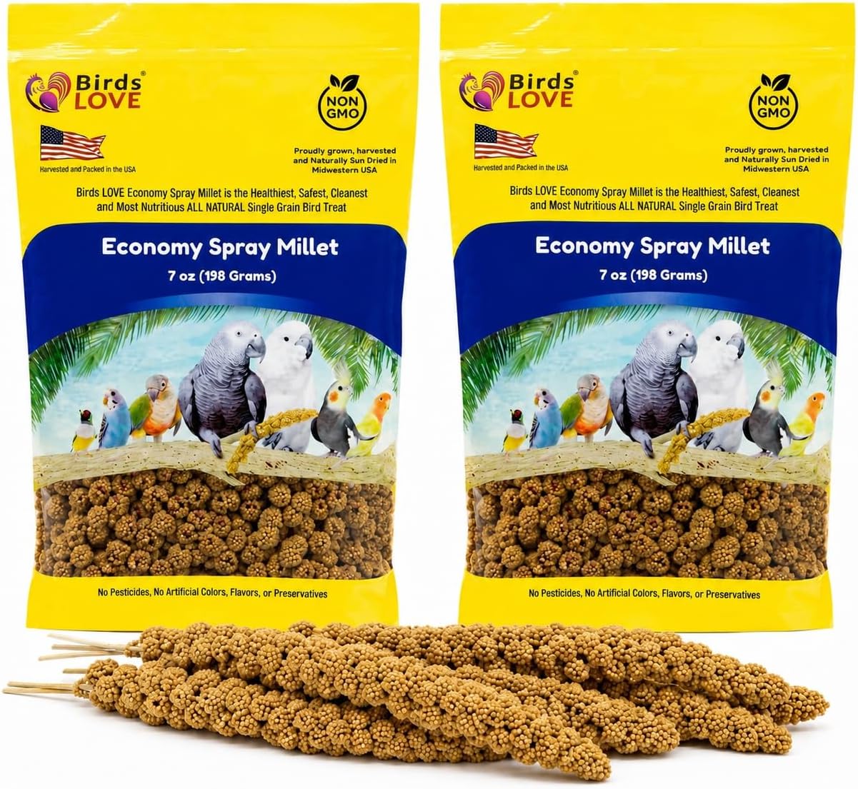 Birds LOVE(R) Economy Spray Millet for Birds, 7 oz, GMO-Free Natural Millet Spray Treat, Stem-Reduced Edible Tops, Grown in USA, for Parakeets, Cockatiels, Lovebirds, Finches, Canaries & Small Parrots - Image 13