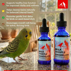 Close up of Morning Bird herbal extract dropper bottle for avian care