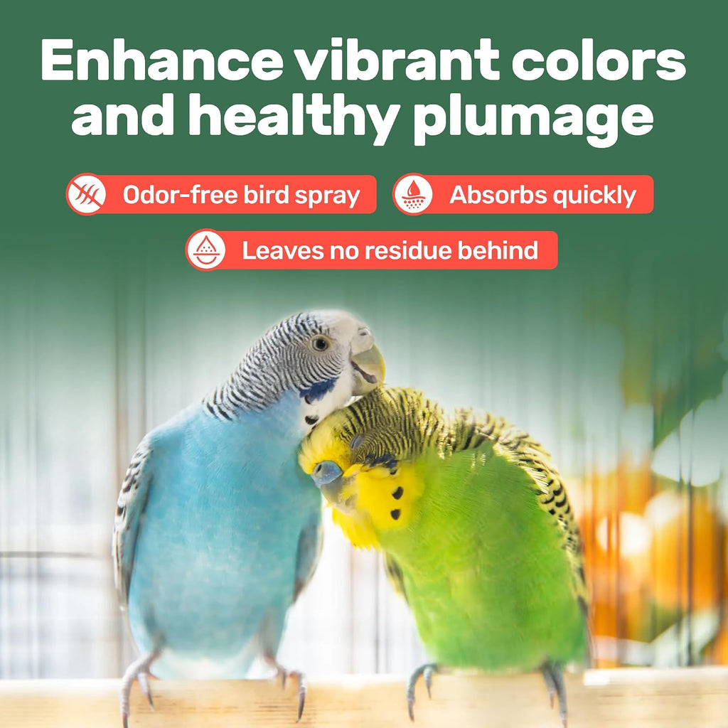 Pet bird enjoying a gentle misting from Samorillo Aloe Vera Bird Spray bottle.