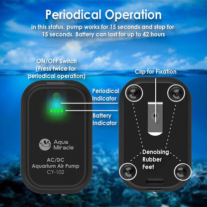 Compact design of AquaMiracle battery powered aerator for bait buckets