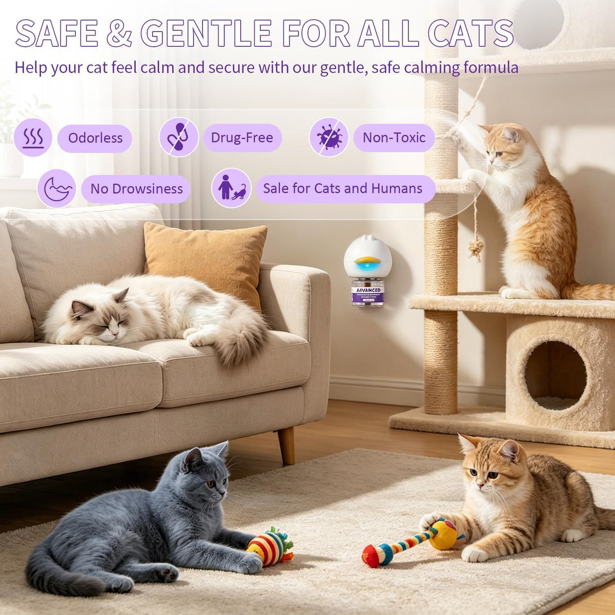 Cat Calming Diffuser Kit with 2 Diffusers & 4 Refills (48mL Each), Cat Pheromones Calming Diffuser for Cat Anxiety Relief, Stress Reduction & Behavior Support, 30-Day Refills, Suitable for All Cats - Image 4