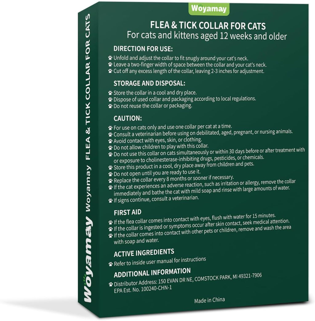 Back of packaging detailing flea and tick prevention for cats