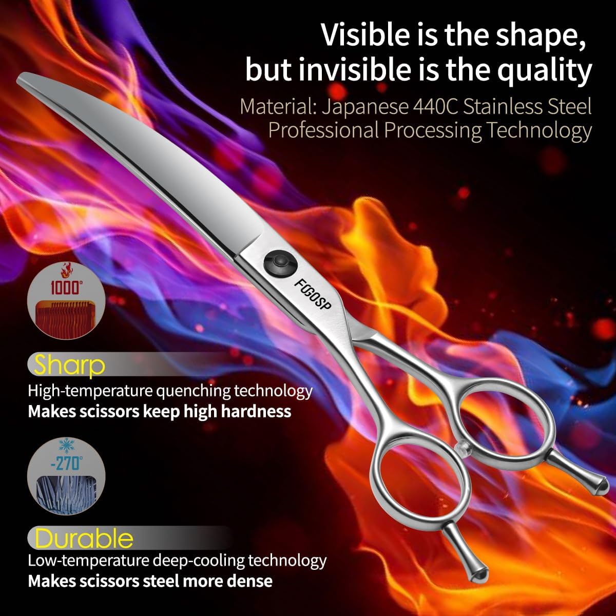 Left handed ergonomic handle design of Fogosp pet scissors