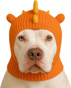 LovinPet orange dinosaur dog hat snood front view with spikes